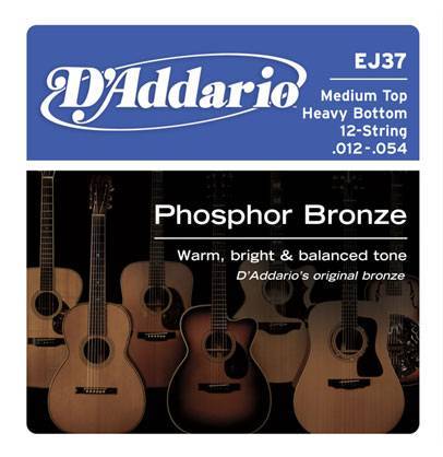 Комплект EJ37 Phosphor Bronze 12-54, D'Addario струны для 12-струнной гитары, ф/бр, M.Top/H.Bottom