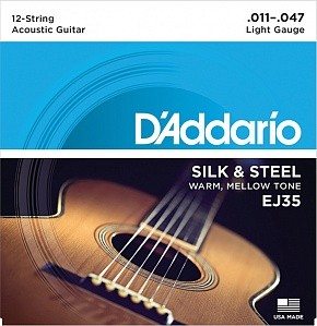 Струны для акустической 12-струнной гитары посеребренные сталь&шелк 11-47 D`Addario EJ35 SILK&STEEL