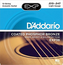 Комплект струн для 12-струнной гитары, ф/б, Light, 10-47, D'Addario EXP38 Coated Phosphor Bronze в музыкальном интернет-магазине Маэстро. Цена 1 500 руб.
