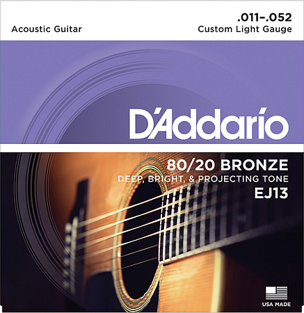 Струны для акустической гитары бронза Custom Light 11-52 D`Addario EJ13 BRONZE 80/20
