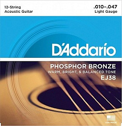 Комплект струн EJ38 Phosphor Bronze, Light, 10-47, D'Addario в музыкальном интернет-магазине Маэстро. Цена 1 900 руб.