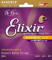 16052 NANOWEB Комплект струн для акустической гитары, Light, фосфорная бронза, 12-53, Elixir