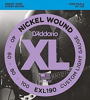 Струны для бас-гитары D`Addario EXL190 XL NICKEL WOUND Long Custom Light