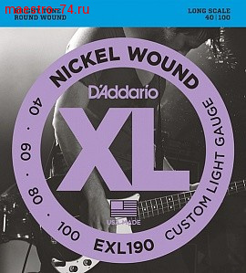 Струны для бас-гитары D`Addario EXL190 XL NICKEL WOUND Long Custom Light