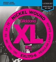 Комплект струн для 6-струнной бас-гитары, Light, 32-130, Long Scale, D'Addario EXL170-6 Nickel Wound