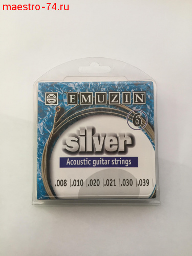 Комплект струн для акустической гитары 6А201 Silver , посеребренные, 8-39,  EMUZIN