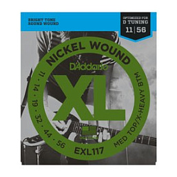 Струны D`Addario EXL117 Nickel Wound, Medium Top/Extra-Heavy Bottom, 11-56 в музыкальном интернет-магазине Маэстро. Цена 760 руб.