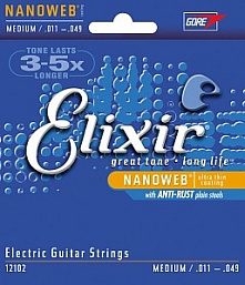 Струны для электрогитары Nanoweb Elixir 12102, 11-49 в музыкальном интернет-магазине Маэстро. Цена 1 220 руб.