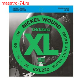 Струны D`Addario EXL220 Nickel Wound Bass, Super Light, 40-95, Long Scale